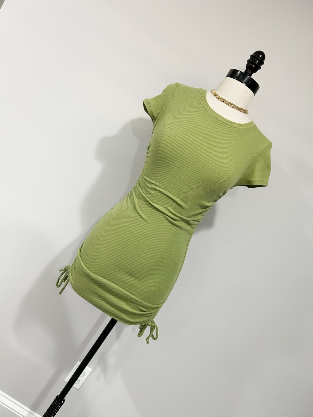 Garage Olive Green Ruched Short Sleeve Mini Dress